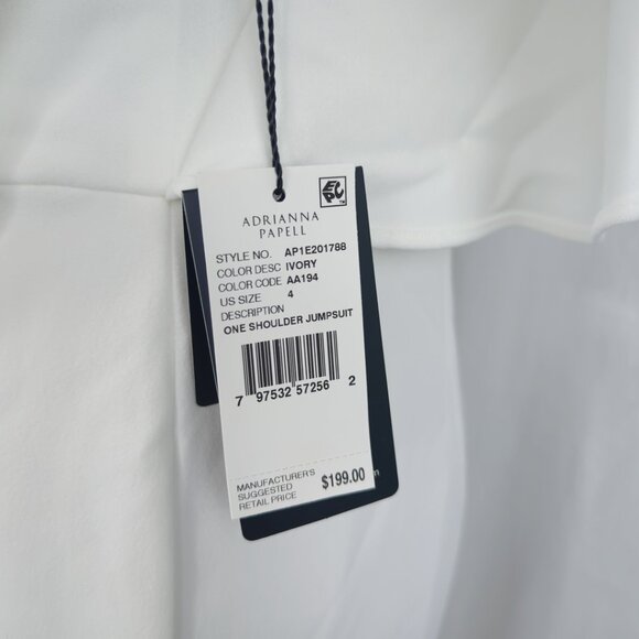 Adrianna Papell Jumpsuit White Asymmetrical One Shoulder NWT - Picture 14 of 16